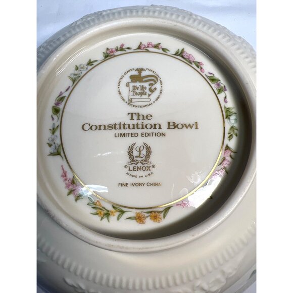 Lenox The Constitution Limited Edition Bowl Fine China Floral Embossed With Gold - Picture 8 of 8